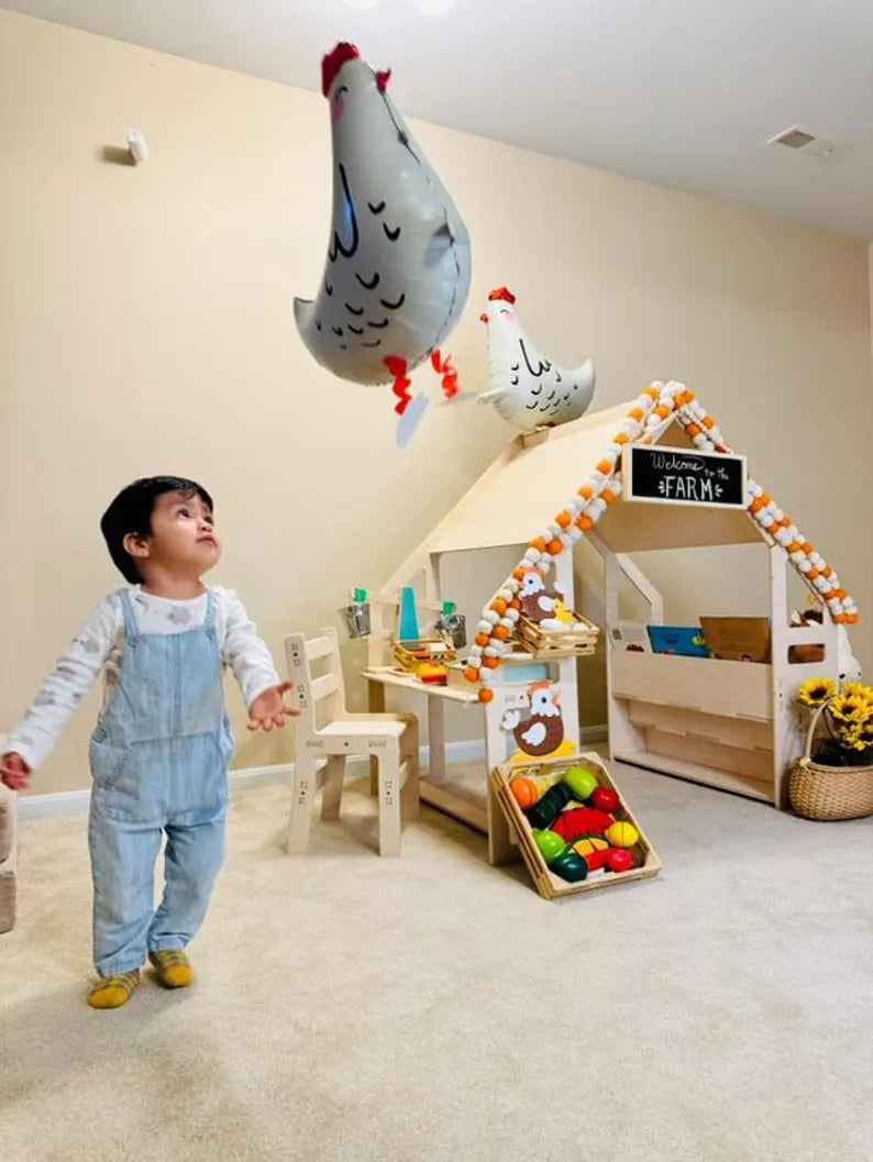 WALLY Playhouse Bookshelf + Toy Shelf – Kids Wooden Playhouse Shelf