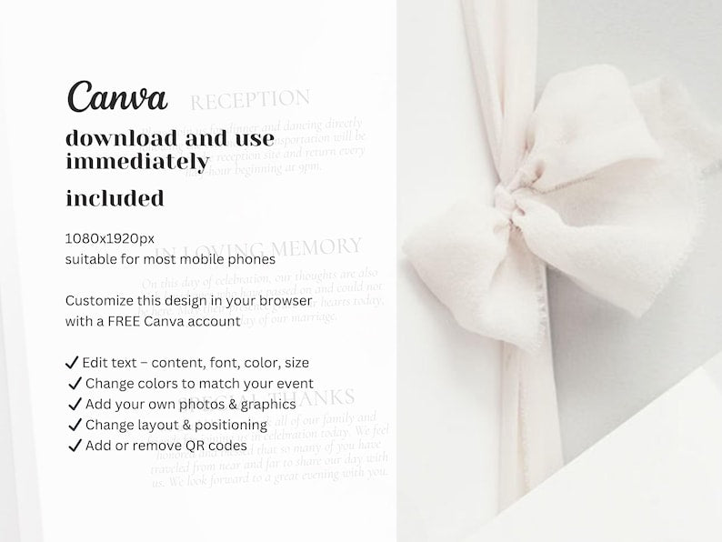 Modèle Canva d'invitation électronique pour la réception de mariage, faire-part numérique moderne, invitation numérique pour la cérémonie de mariage et la réception, annonce de mariage