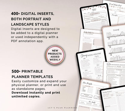 LOT BOUTIQUE Agenda numérique 2026 Modèle GoodNotes iPad Android Notability Autocollants de journal Imprimables et Inserts