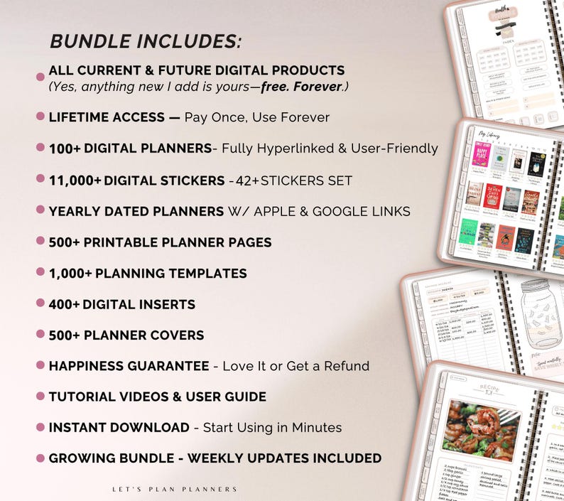 LOT BOUTIQUE Agenda numérique 2026 Modèle GoodNotes iPad Android Notability Autocollants de journal Imprimables et Inserts