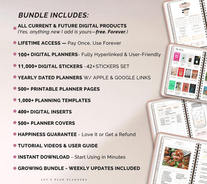 LOT BOUTIQUE Agenda numérique 2026 Modèle GoodNotes iPad Android Notability Autocollants de journal Imprimables et Inserts