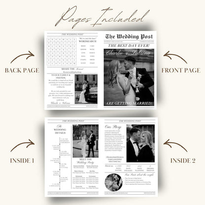 Folded Printable Wedding Newspaper Program Canva Template, Newlywed Times Newspaper Wedding Program, Infographic Ceremony Newspaper Schedule