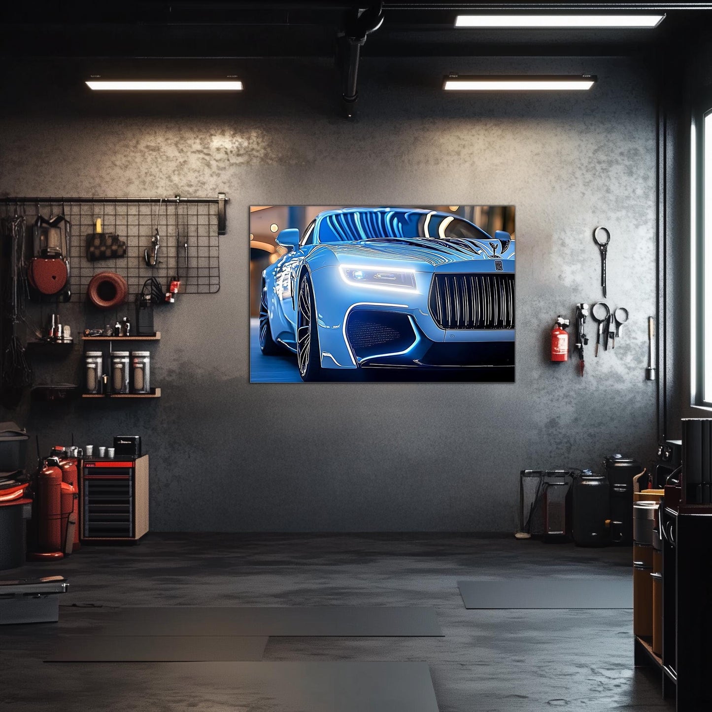 Luxury Car Neon Wall Art - UV Printed LED Plexiglass Sign for Garage, Man Cave & Showroom - Adjustable Light and Free Shipping