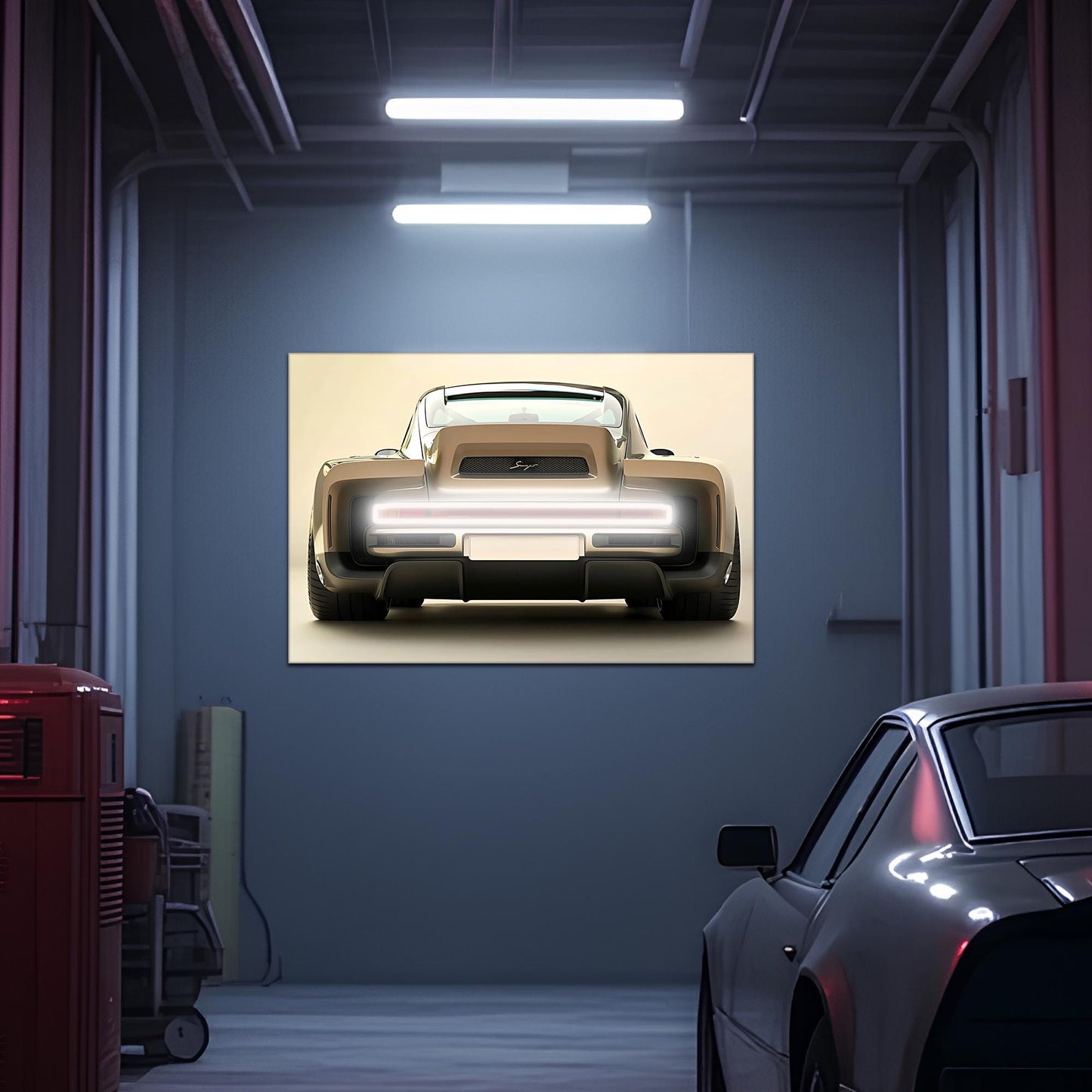 Retro Futuristic Car Neon Wall Art - UV Printed LED Plexiglass Sign for Garage, Man Cave & Showroom - Adjustable Light and Free Shipping