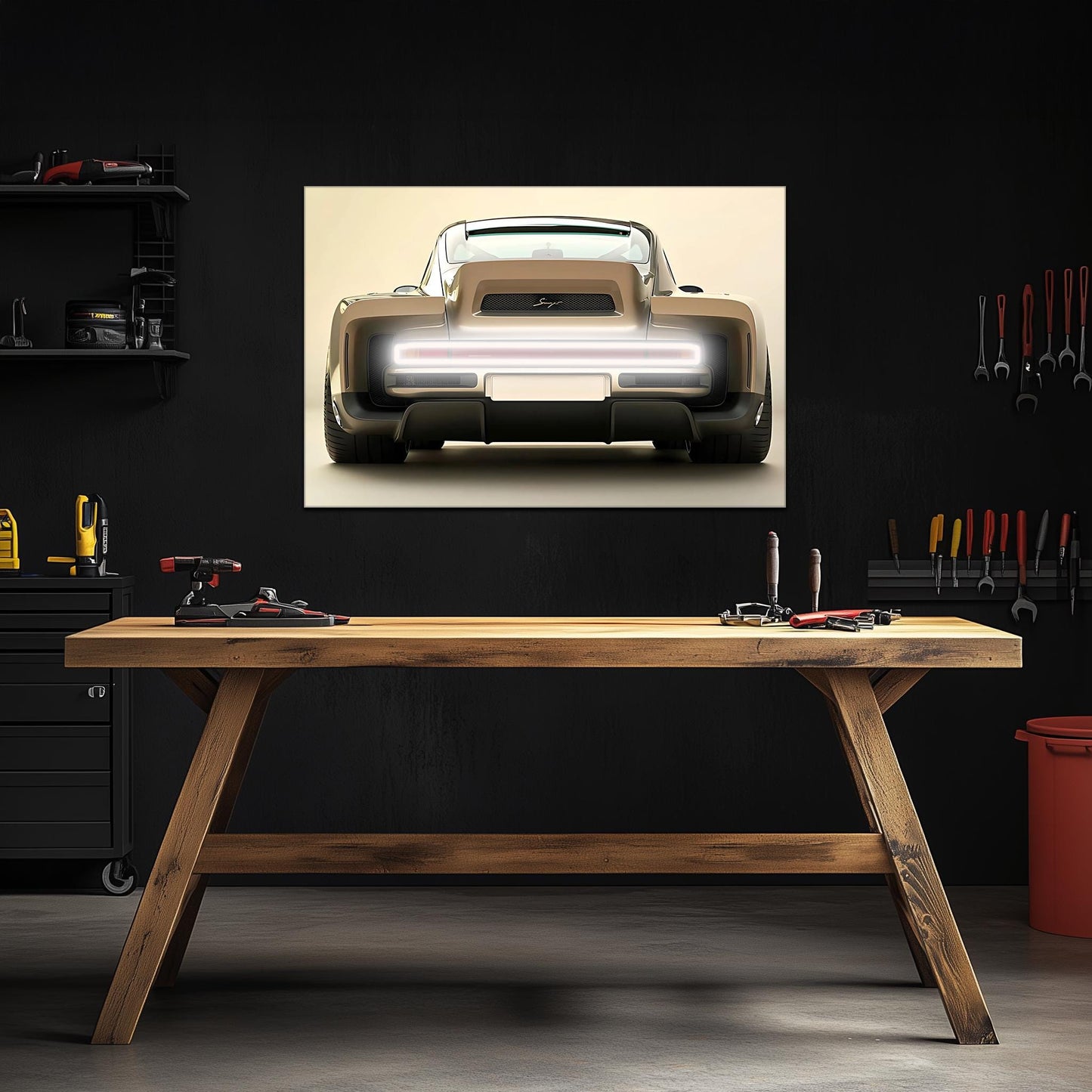 Retro Futuristic Car Neon Wall Art - UV Printed LED Plexiglass Sign for Garage, Man Cave & Showroom - Adjustable Light and Free Shipping