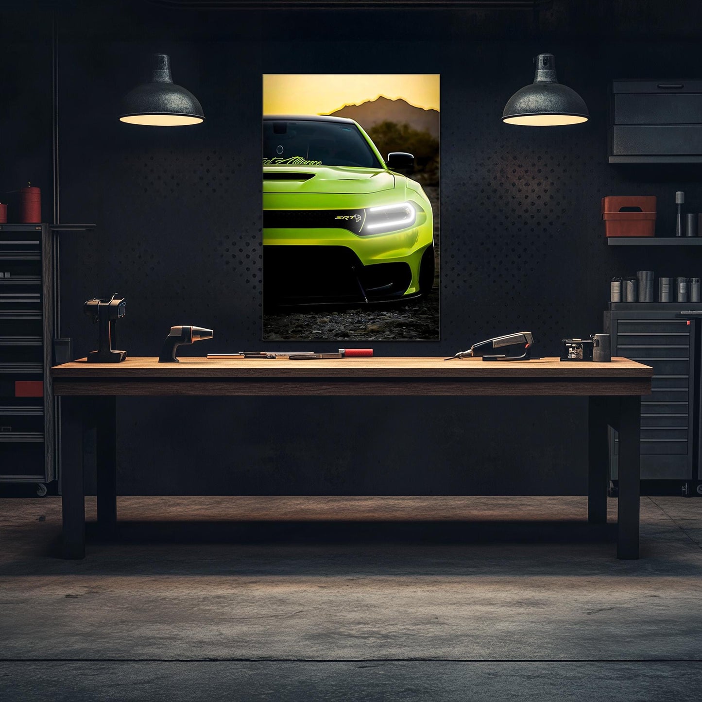 Modern Muscle Car Neon Wall Art - UV Printed LED Plexiglass Sign for Garage, Man Cave & Racing Fans - Adjustable Light and Free Shipping