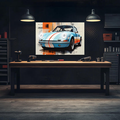 Retro Racing Car Neon Wall Art - UV Printed LED Plexiglass Sign for Garage, Man Cave & Classic Car Fans - Adjustable Light and Free Shipping
