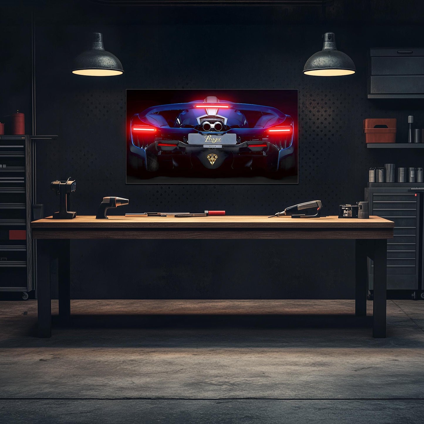 Arte de pared de neón con vista trasera de supercoche – Decoración LED para garaje – Regalo para entusiastas del coche – Letrero de pared para cueva de hombre – Póster de coche de lujo – Envío gratis
