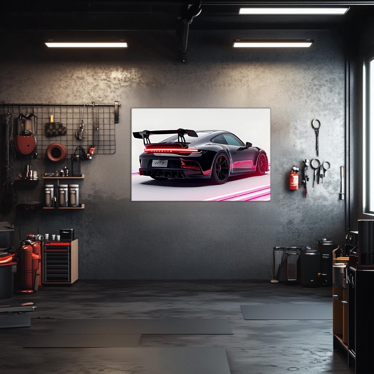 Race Car Neon Wall Art - UV Printed LED Plexiglass Sign for Garage, Man Cave & Track Lovers - Adjustable Light and  Free Shipping