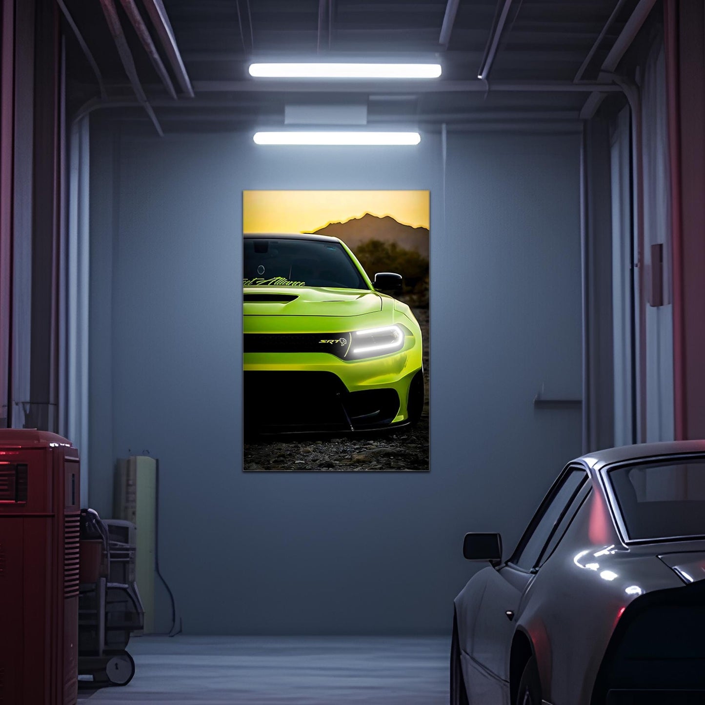 Modern Muscle Car Neon Wall Art - UV Printed LED Plexiglass Sign for Garage, Man Cave & Racing Fans - Adjustable Light and Free Shipping