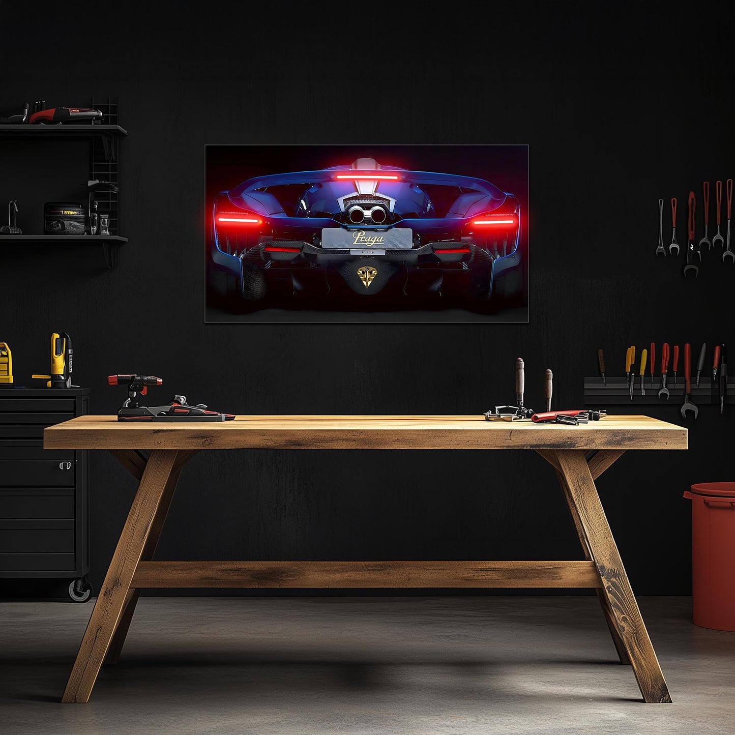 Arte de pared de neón con vista trasera de supercoche – Decoración LED para garaje – Regalo para entusiastas del coche – Letrero de pared para cueva de hombre – Póster de coche de lujo – Envío gratis