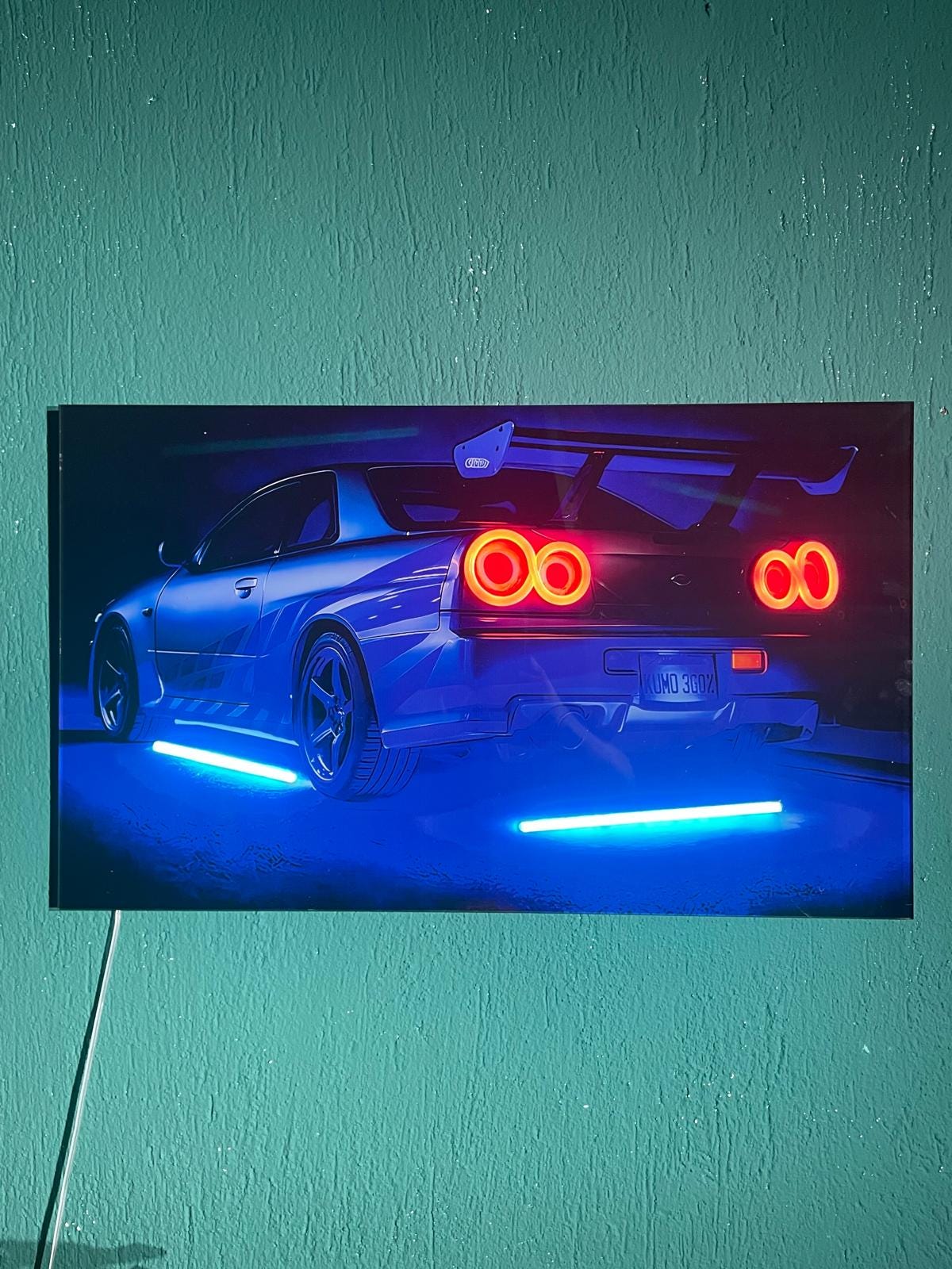 LED Car Plexiglass Sign – UV‑Printed with Blue & Red Glow