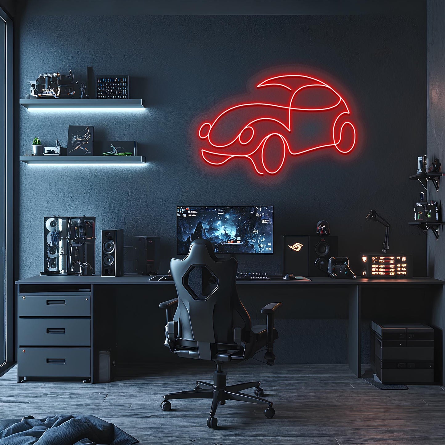 Classic Car Neon Sign: Red LED Wall Decor with Dimmer