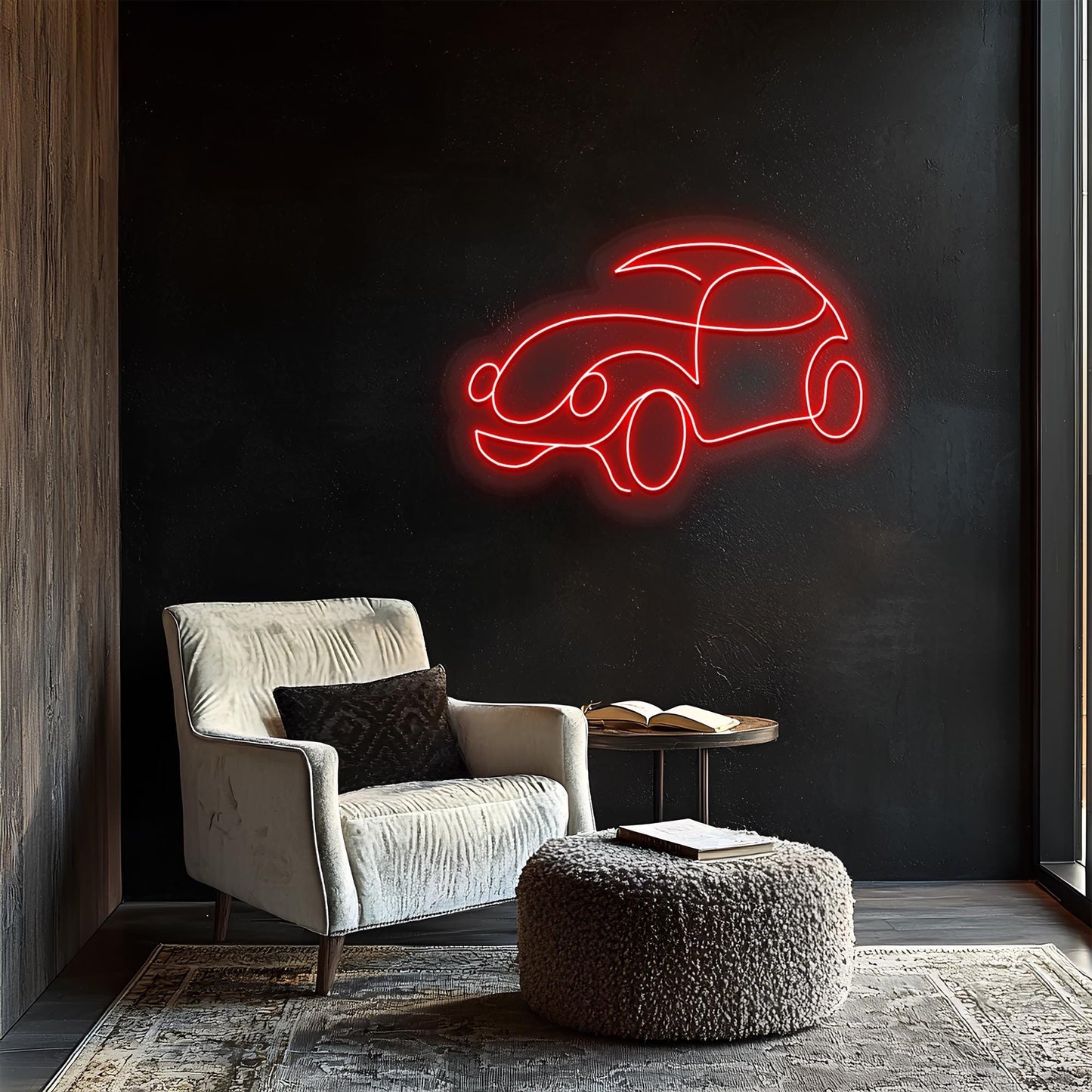 Classic Car Neon Sign: Red LED Wall Decor with Dimmer