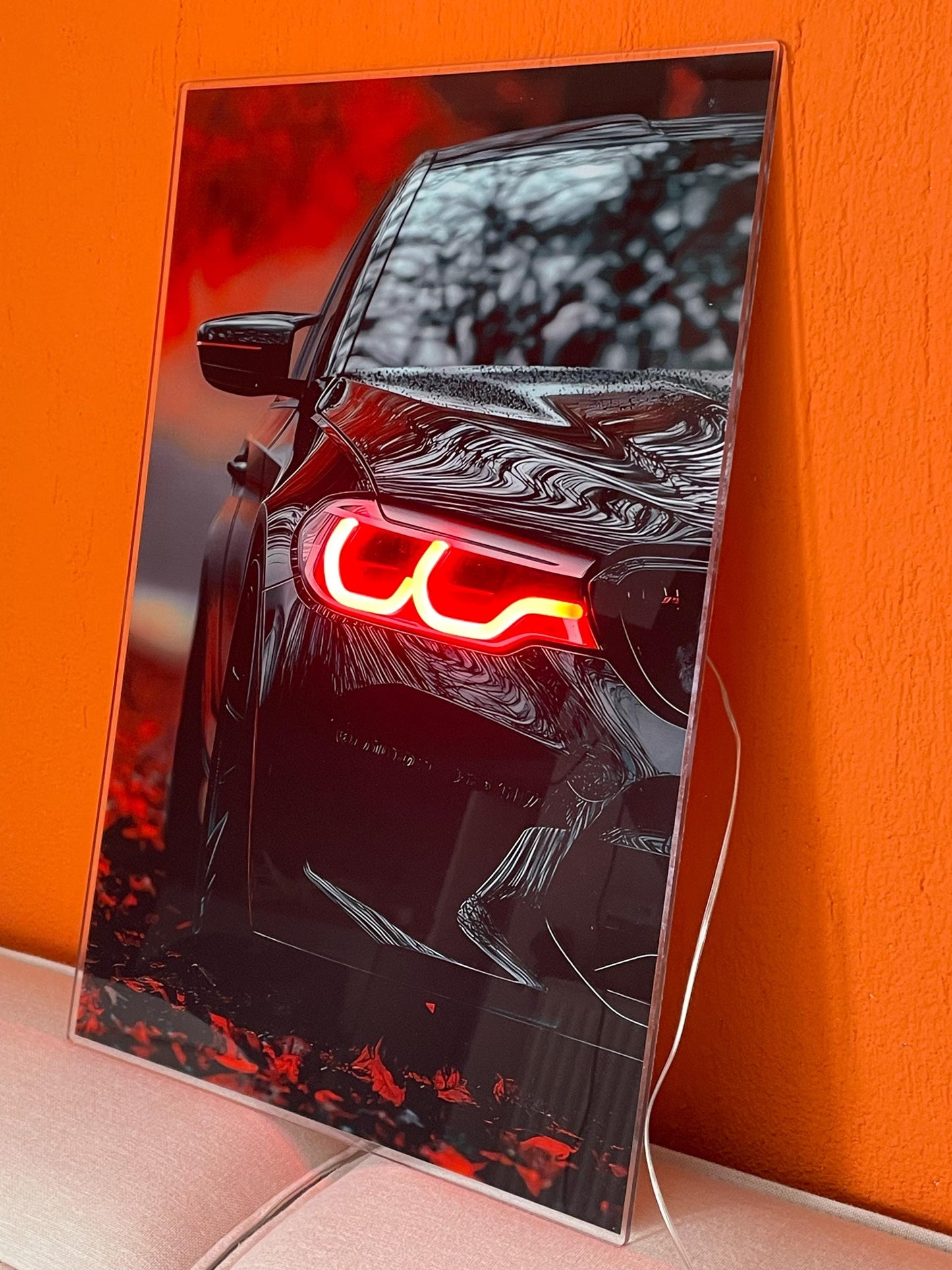 LED Car Wall Art – Modern Acrylic Poster with Neon Light Effect – Custom Sizes