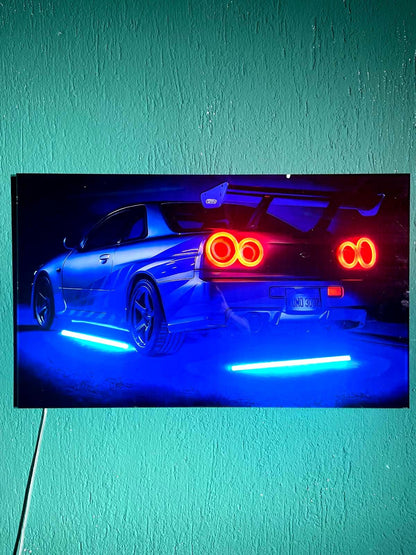 LED Car Plexiglass Sign – UV‑Printed with Blue & Red Glow