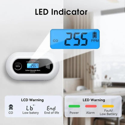 Carbon Monoxide Detector 10-Year Battery LCD Display 85dB Alarm