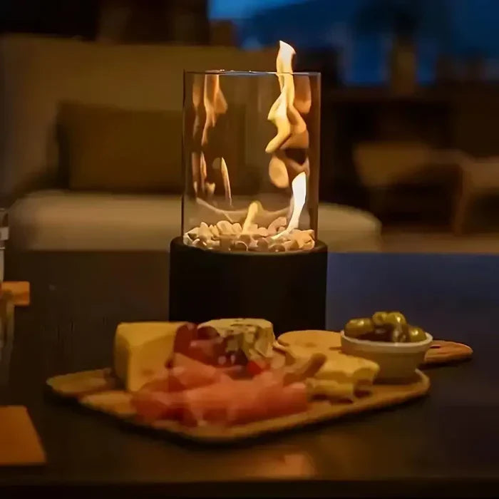 Portable Table Lantern Gas Flame Outdoor Indoor Modern Steel Glass Table Lamp
