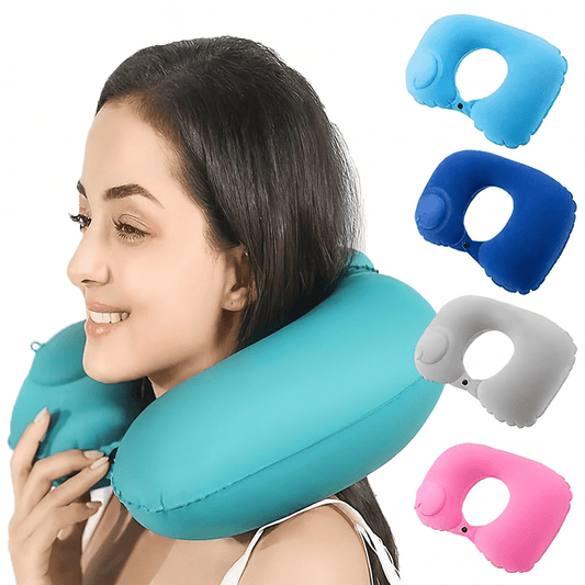 Almohada de viaje inflable en forma de U para el cuello – Almohada flocado portátil