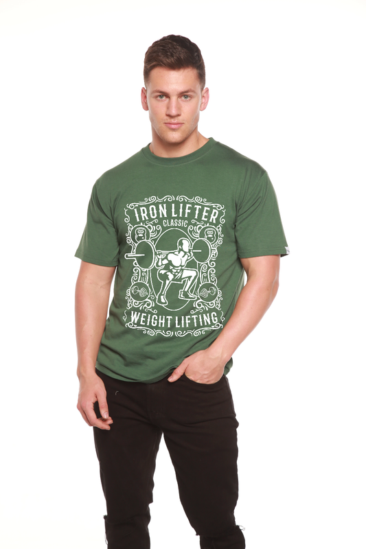 Camiseta gráfica de manga corta de viscosa de bambú/algodón orgánico Iron Lifter para hombre