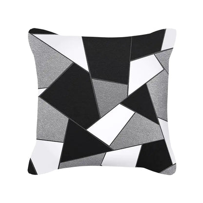 Silver Grey Geometric Print Peach Skin Throw Pillow