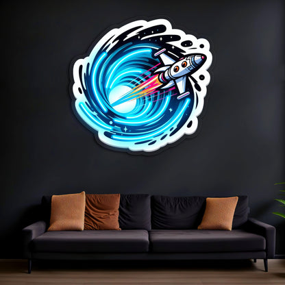 Space Jet UV Printed Neon, Neon Wall Art, Neon Light Sign, UV Print Neon Sign