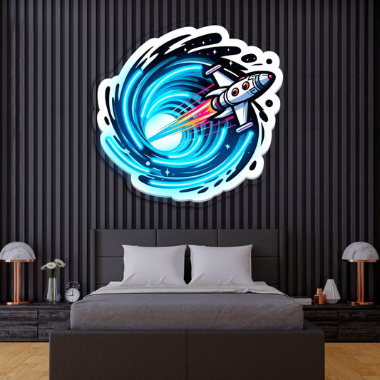Space Jet UV Printed Neon, Neon Wall Art, Neon Light Sign, UV Print Neon Sign