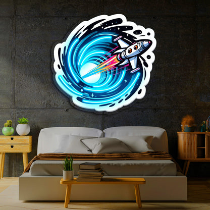 Space Jet UV Printed Neon, Neon Wall Art, Neon Light Sign, UV Print Neon Sign