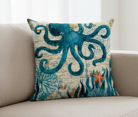 Blue Wind Sea Life Linen Pillowcase 18x18in