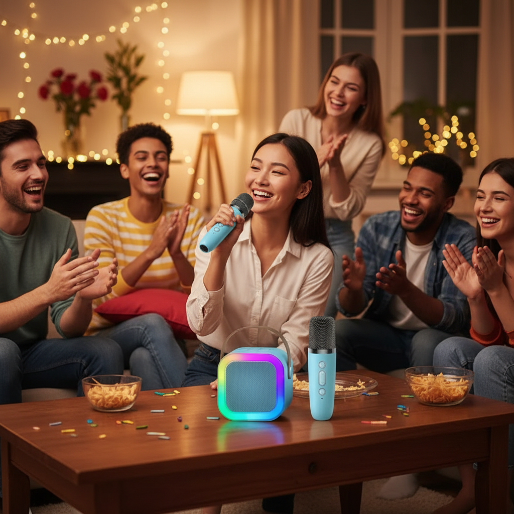 Bluetooth Karaoke Machine for Kids & Family with Wireless Mics LED Lights
