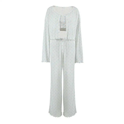 Knitted Heart Printing Ribbed Loungewear Set