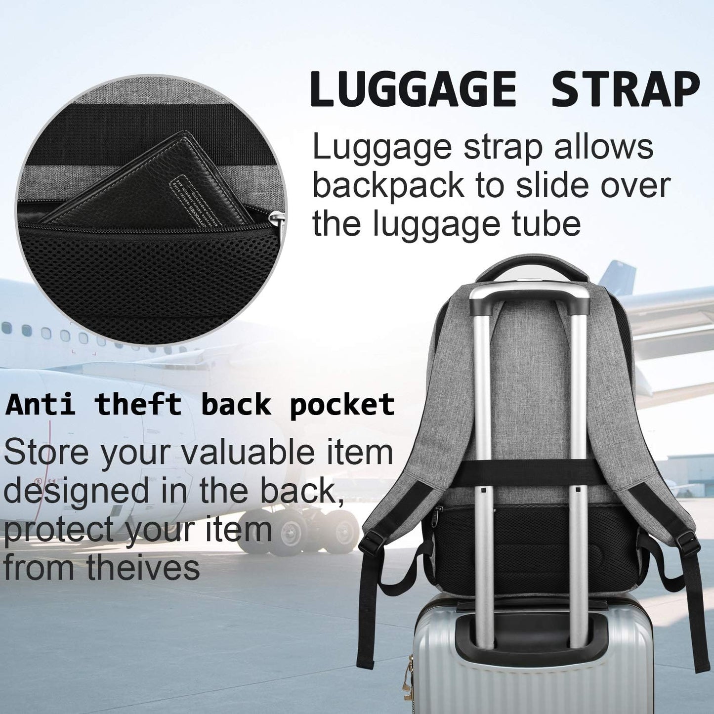 Sac à dos pour ordinateur portable mince antivol 15,6 pouces Sac de voyage à chargement USB