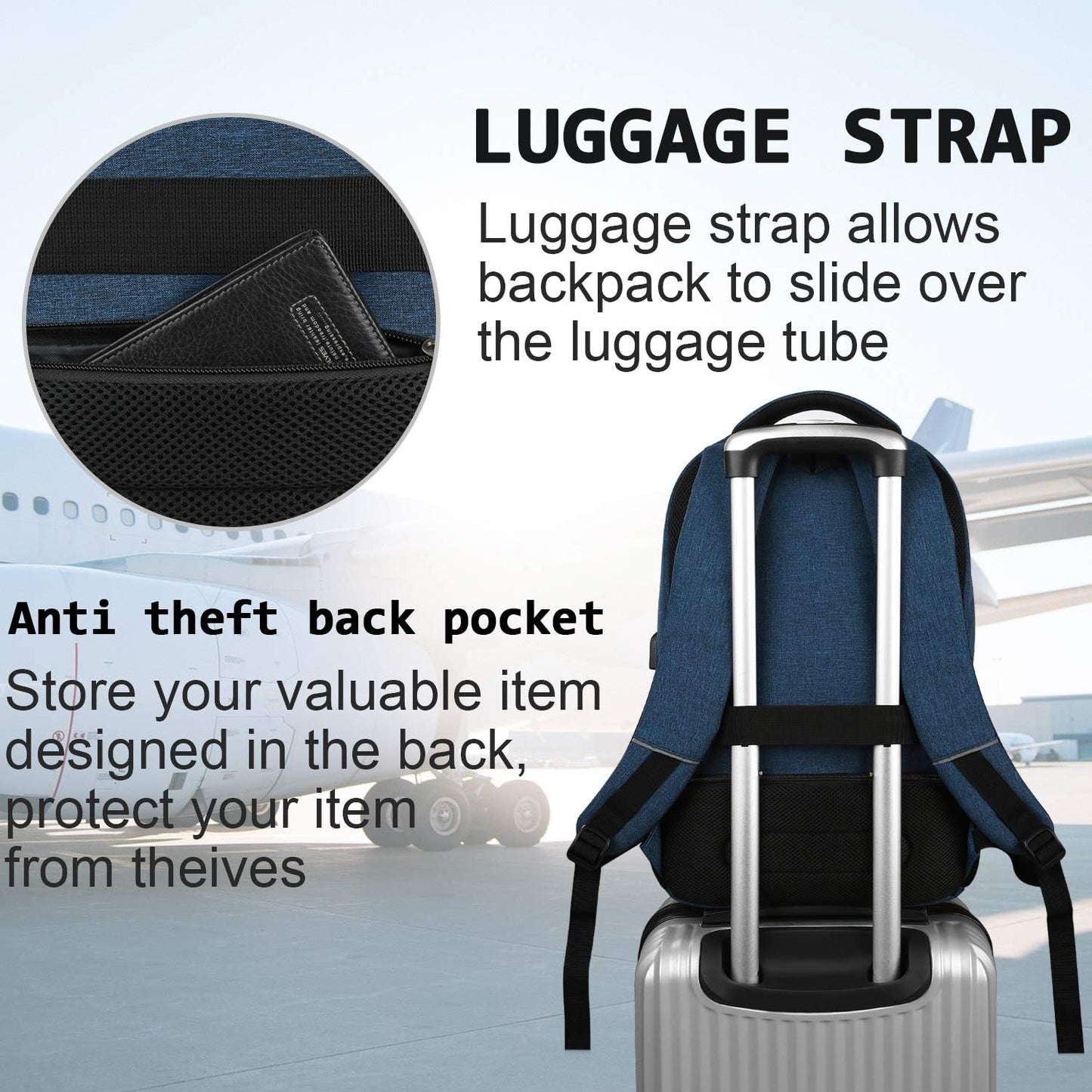 Sac à dos pour ordinateur portable mince antivol 15,6 pouces Sac de voyage à chargement USB