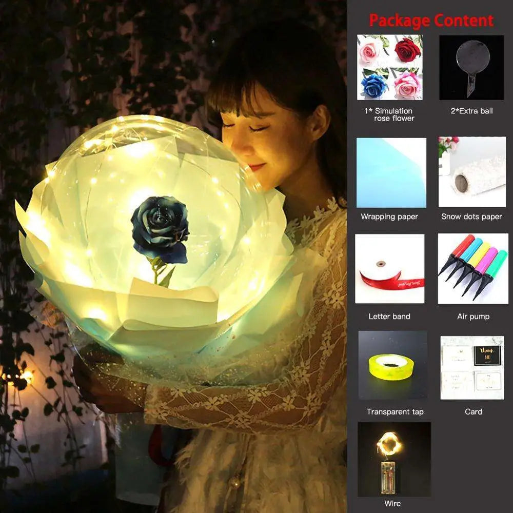 LED Luminous Balloon Rose Bouquet Transparent Bobo Ball