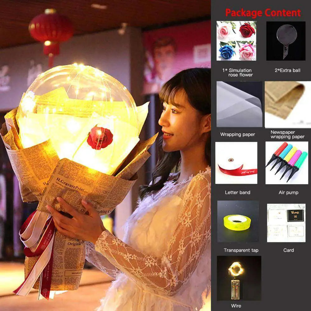 LED Luminous Balloon Rose Bouquet Transparent Bobo Ball