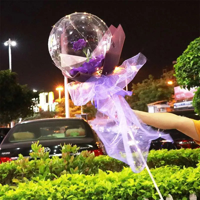LED Luminous Balloon Rose Bouquet Transparent Bobo Ball