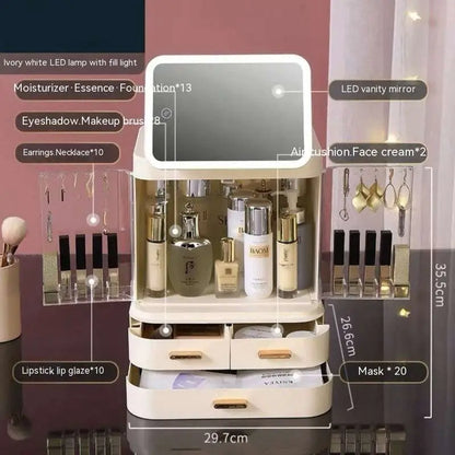 LED Mirror Cosmetics Storage Box with Light