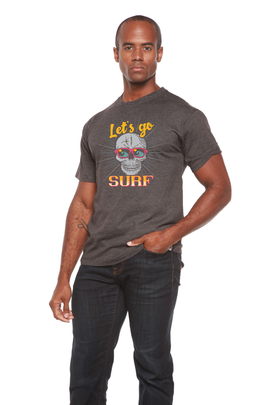 Camiseta de Manga Corta con Gráfico "Let's go SURF" para Hombre de Viscosa de Bambú/Algodón Orgánico