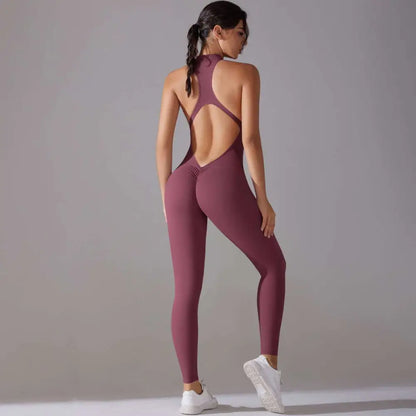 Light Blue Long Pants Jumpsuit Yoga Fitness Slim Bodysuit