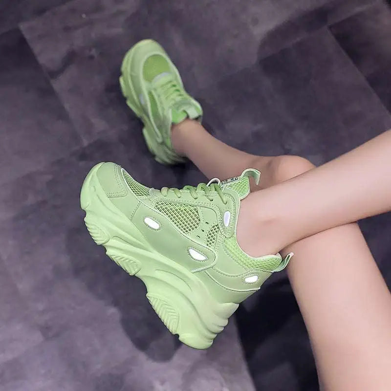 Chaussures de sport décontractées en maille vert lime, baskets basses