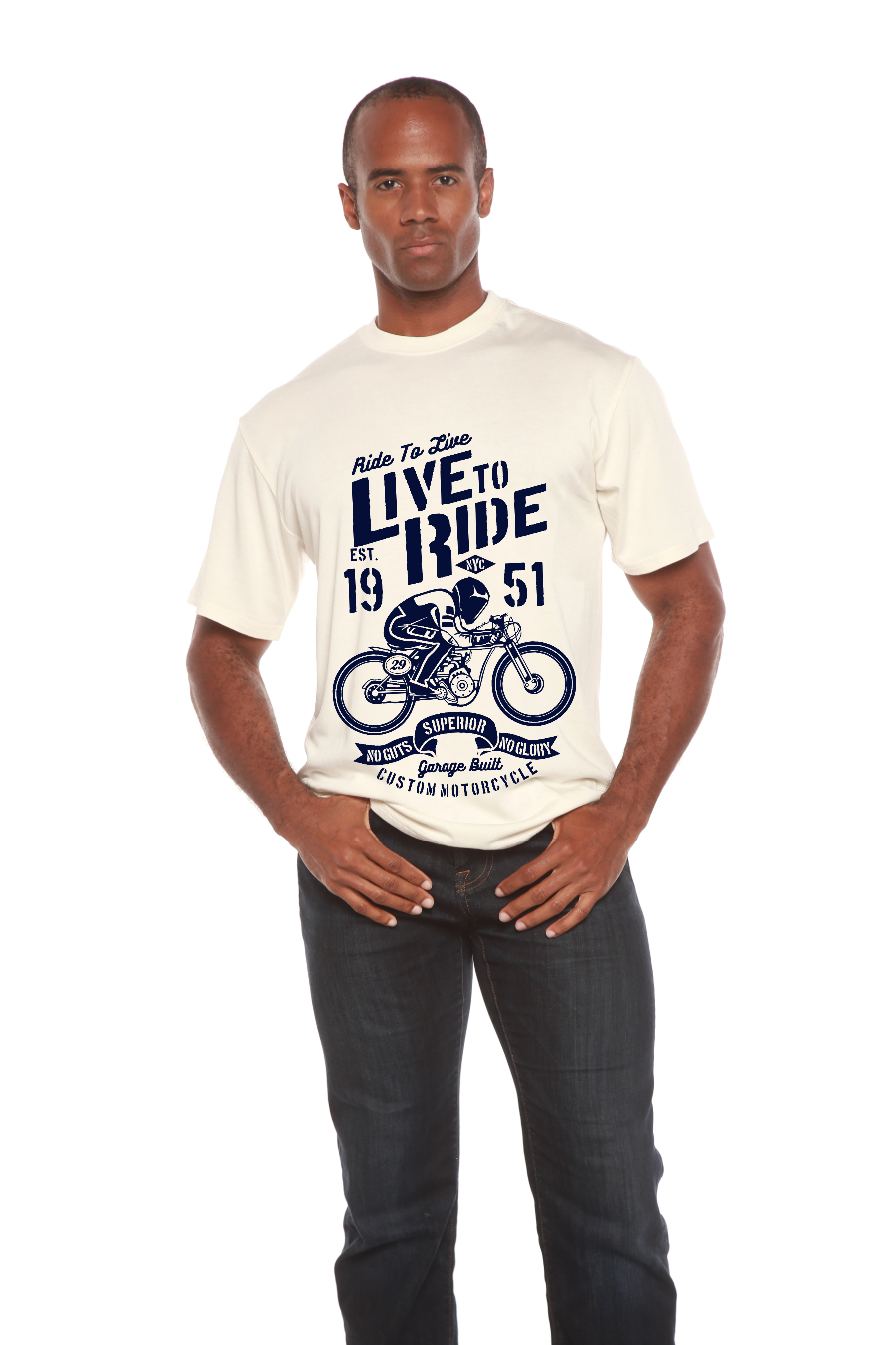 Camiseta gráfica de manga corta de viscosa de bambú y algodón orgánico para hombre "Live To Ride"