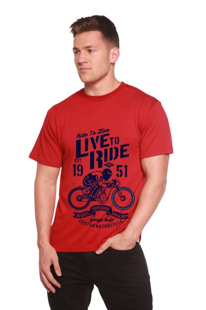 Camiseta gráfica de manga corta de viscosa de bambú y algodón orgánico para hombre "Live To Ride"