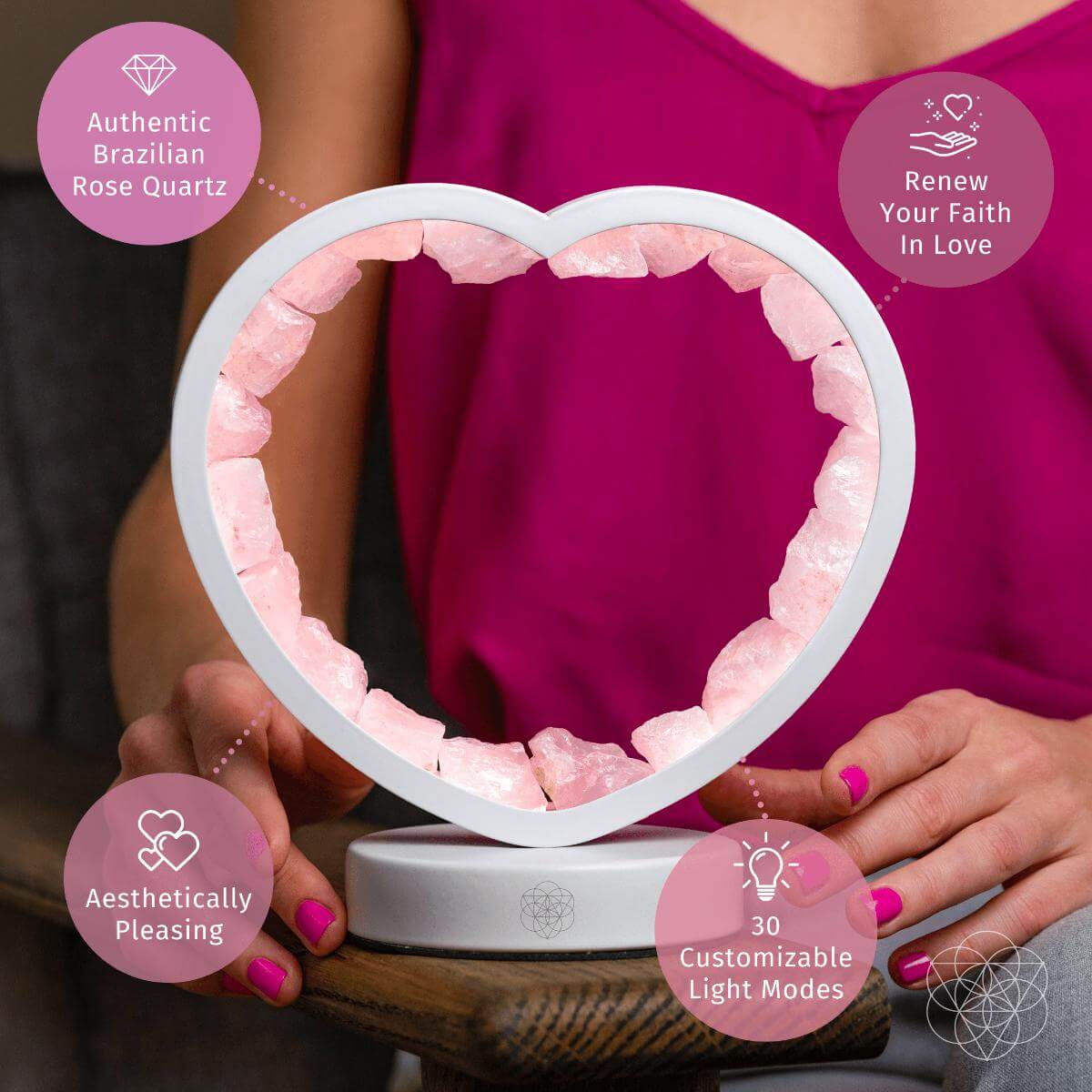 Imán del amor - Lámpara de corazón de cuarzo rosa