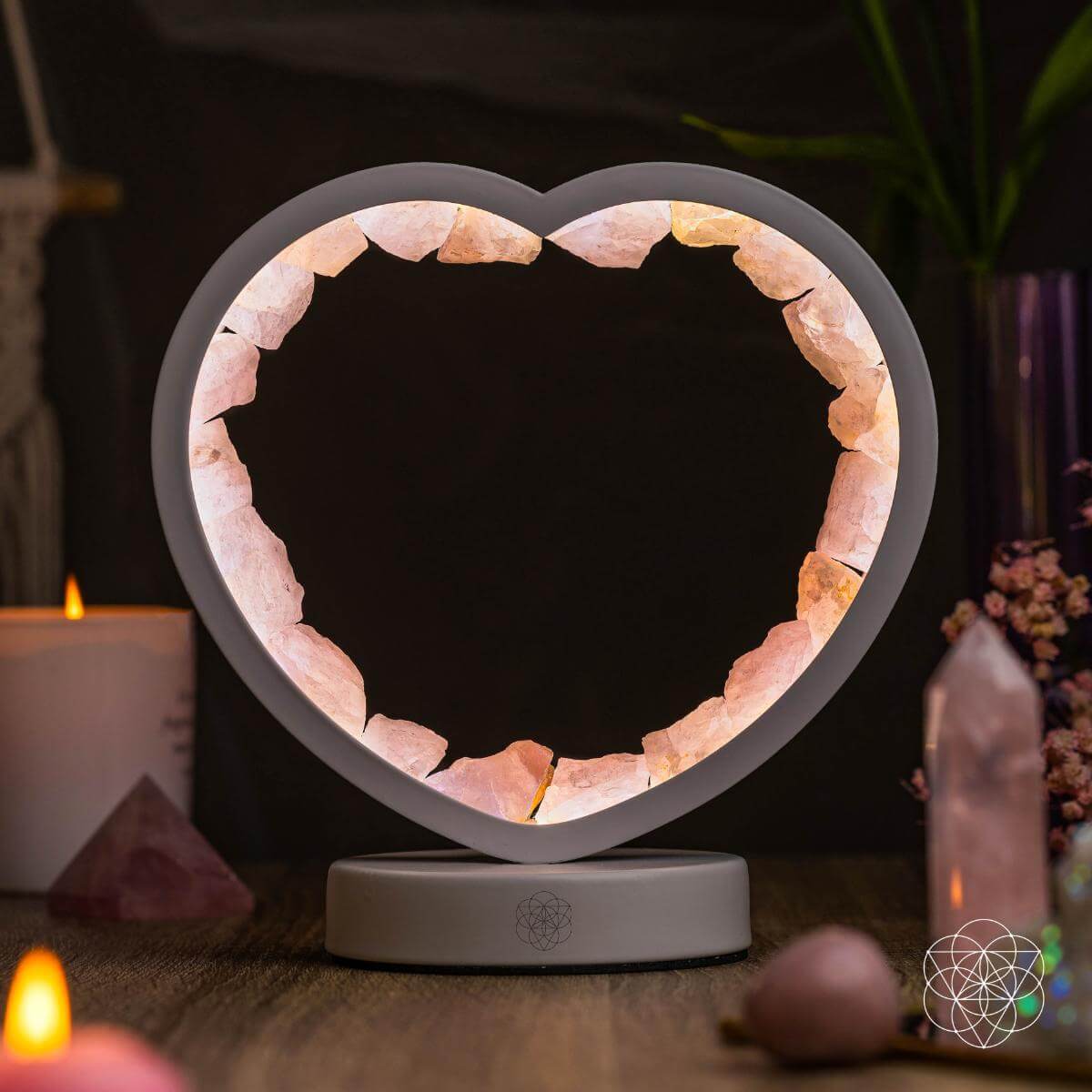 Imán del amor - Lámpara de corazón de cuarzo rosa