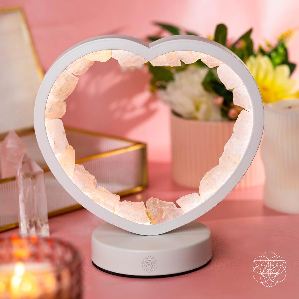 Imán del amor - Lámpara de corazón de cuarzo rosa