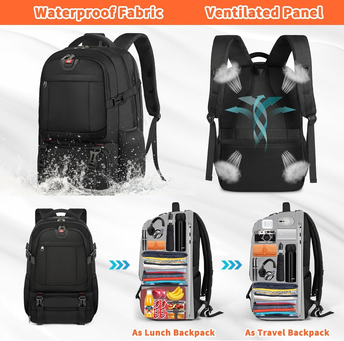 50L Travel Laptop Backpack 17.3 Inch TSA Waterproof with Insulated Compartment USB