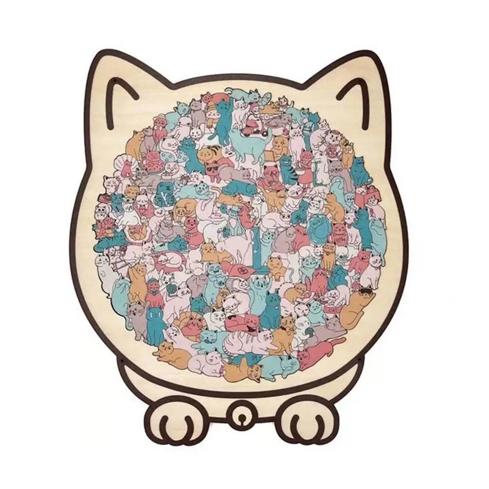 135-Piece Cat Shaped Wooden Puzzle – Colorful Morandi Animal Art Jigsaw