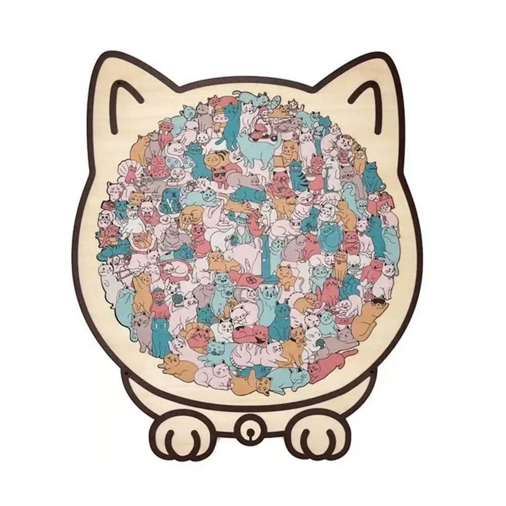 135-Piece Cat Shaped Wooden Puzzle – Colorful Morandi Animal Art Jigsaw