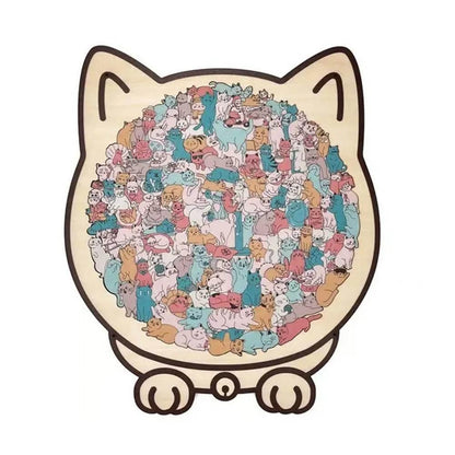 135-Piece Cat Shaped Wooden Puzzle – Colorful Morandi Animal Art Jigsaw