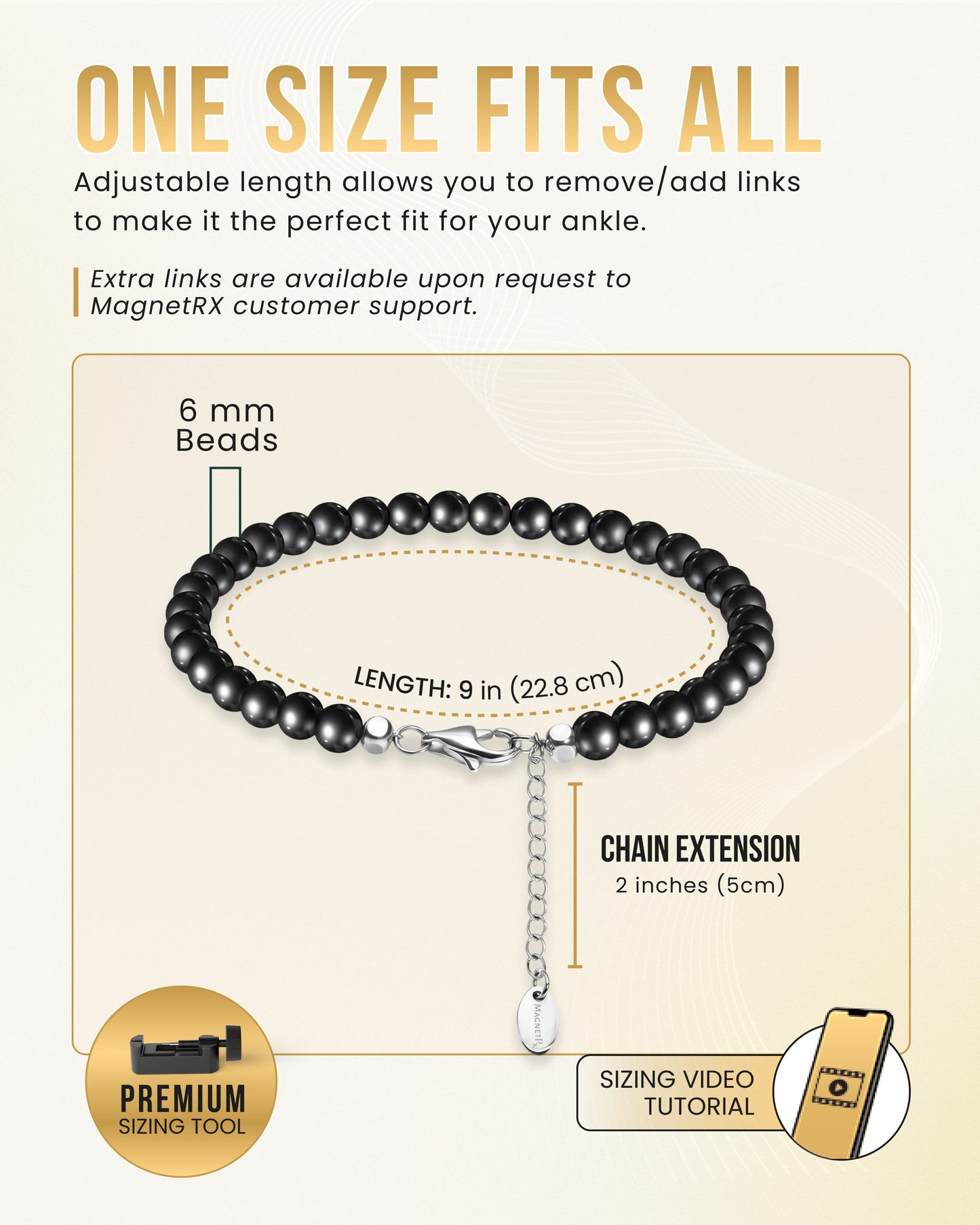Hematite Magnetic Anklet (6mm Round Beads)